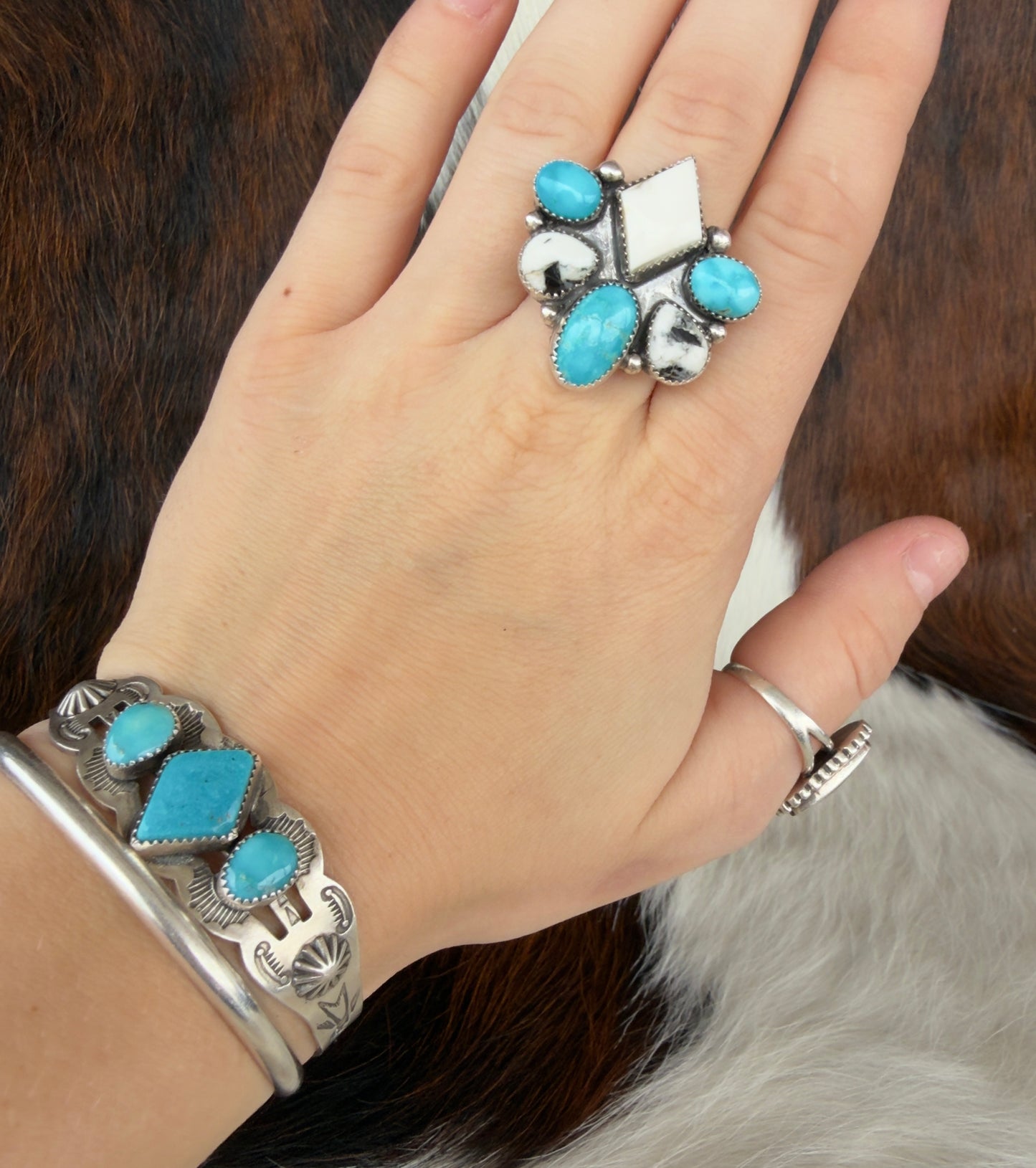 Turquoise & White Buffalo Statement Ring
