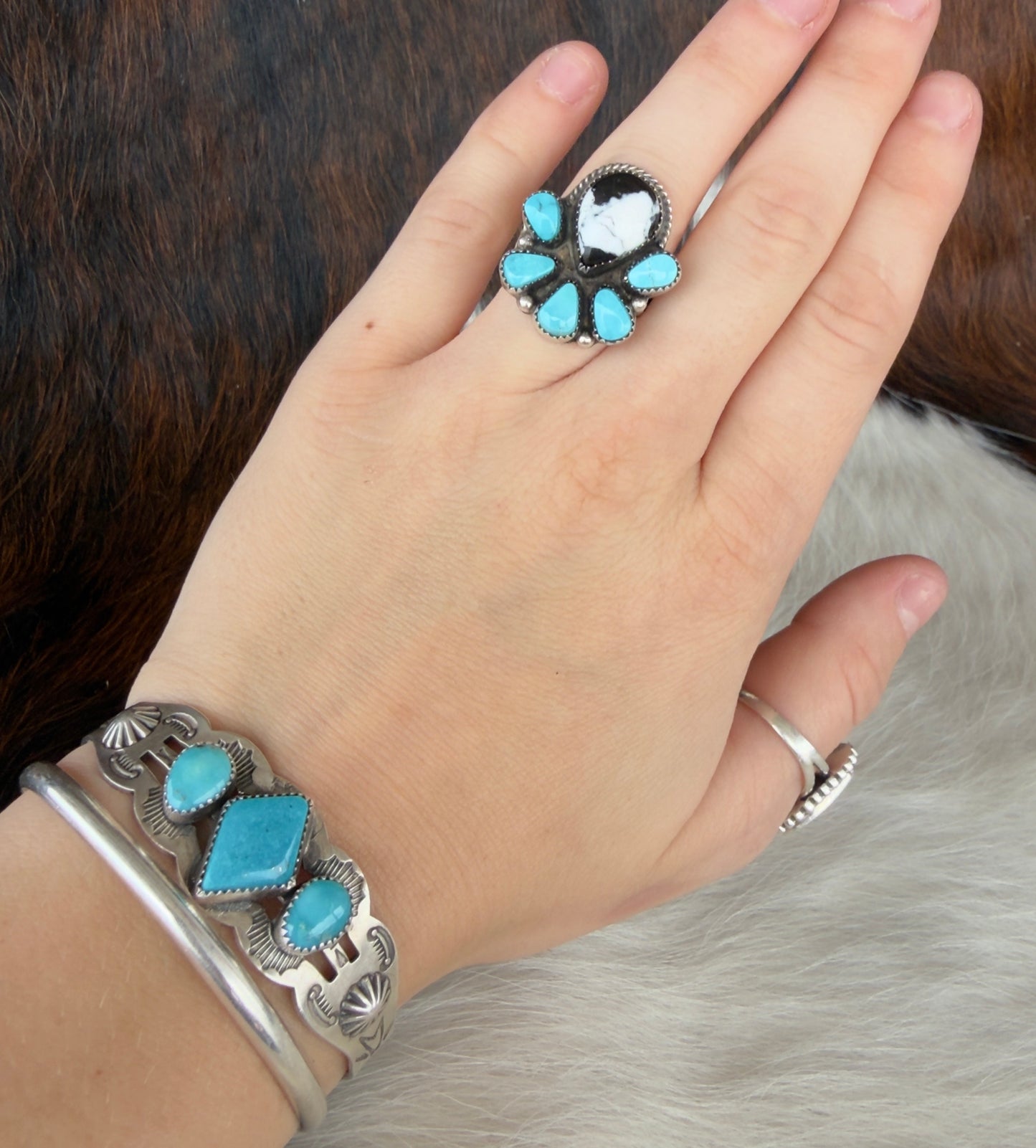 Turquoise & White Buffalo Ring